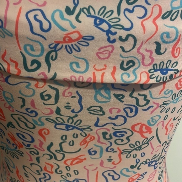 Cristina Martinez Off the Shoulder Bodysuit  pink teal doodle artsy top New S - Picture 6 of 9